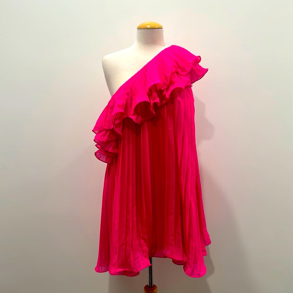 Flying Tomato Hot Pink One-Shoulder Ruffle Mini Dress